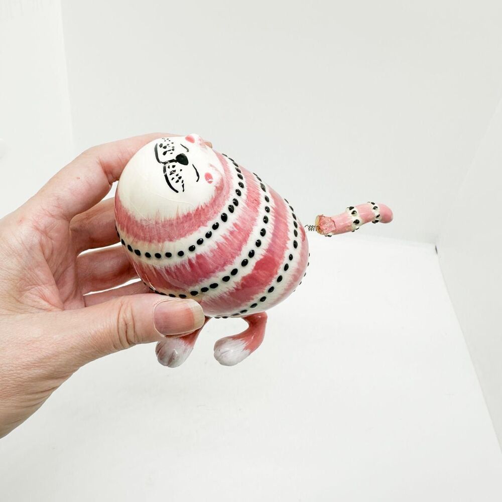 Vintage Porcelain Resin Bobble Cat Figurine Abstract Art